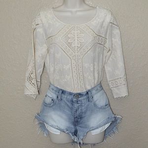 Sz S Altar'd State Ivory Crochet Tunic Shirt